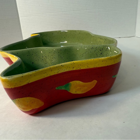 Hand Painted Chili Pepper Ceramic Jalapeno Chips Dip Serving Bowl 16” Party Gift - Picture 10 of 13